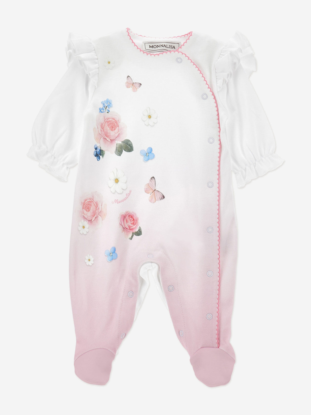 Monnalisa Baby Girls Butterflies and Flowers Babygrow Set in Pink