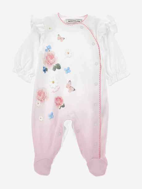 Monnalisa Baby Girls Butterflies and Flowers Babygrow Set in Pink