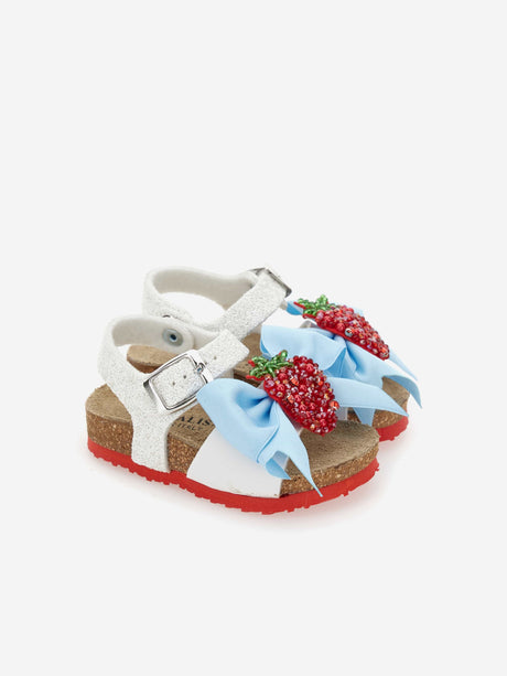 Monnalisa Girls Glitter Strawberry Sandals in White