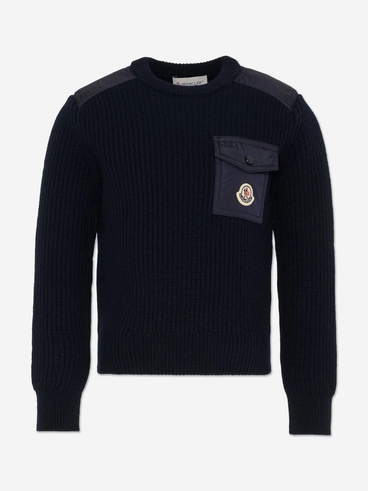 Moncler Enfant Boys Wool Logo Pocket Jumper in Navy