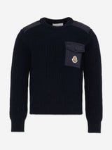 Moncler Enfant Boys Wool Logo Pocket Jumper in Navy