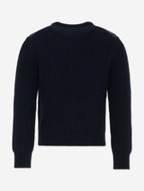 Moncler Enfant Boys Wool Logo Pocket Jumper in Navy