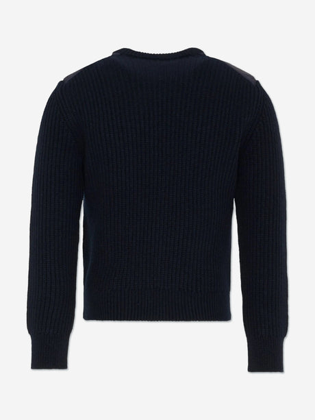 Moncler Enfant Boys Wool Logo Pocket Jumper in Navy