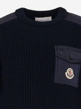 Moncler Enfant Boys Wool Logo Pocket Jumper in Navy
