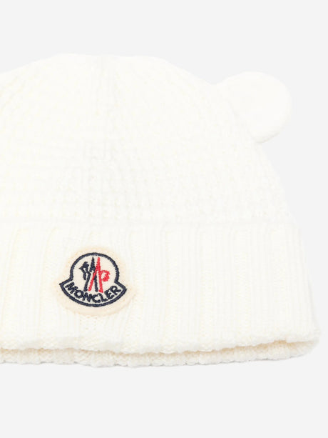 Moncler Enfant Baby Wool Beanie Hat with Ears in White