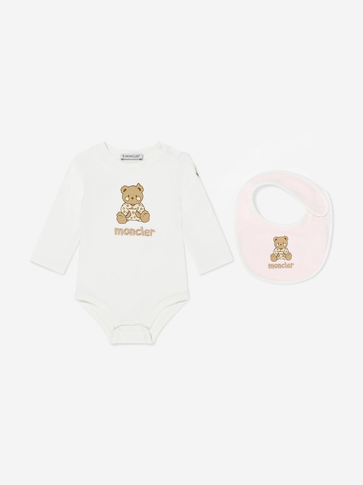 Moncler Enfant Baby Girls Teddy Bear Bodysuit and Bib Gift Set in Pink