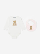 Moncler Enfant Baby Girls Teddy Bear Bodysuit and Bib Gift Set in Pink