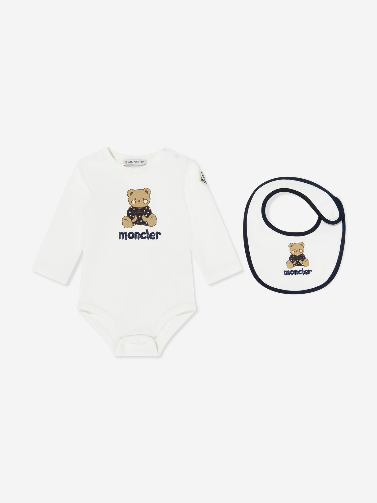 Moncler Enfant Baby Teddy Bear Bodysuit and Bib Gift Set in White