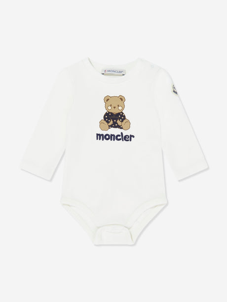 Moncler Enfant Baby Teddy Bear Bodysuit and Bib Gift Set in White