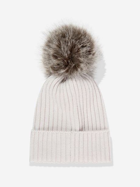 Moncler Enfant Girls Wool Pom-Pom Hat in Ivory