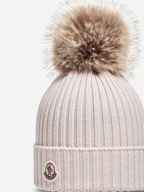 Moncler Enfant Girls Wool Pom-Pom Hat in Beige