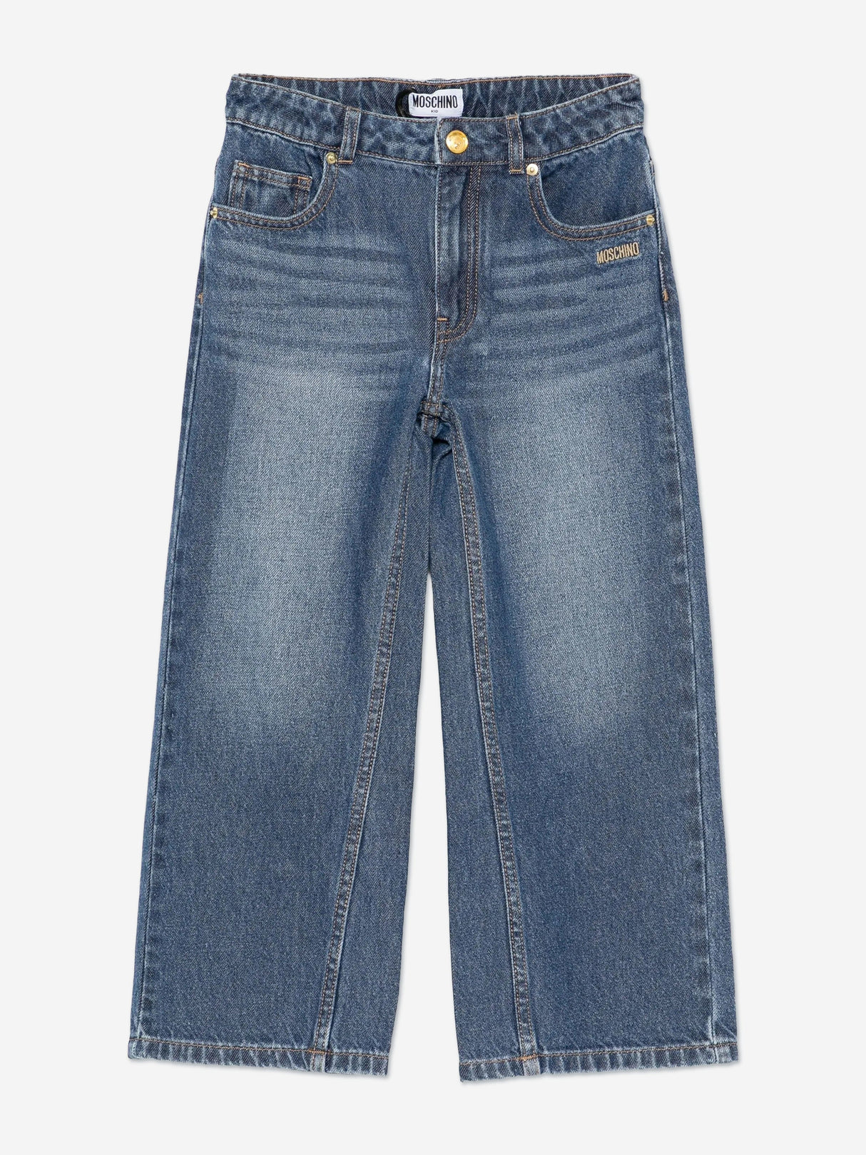 Moschino Girls Wide Leg Teddy Bear Jeans in Blue