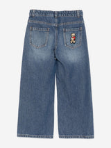 Moschino Girls Wide Leg Teddy Bear Jeans in Blue