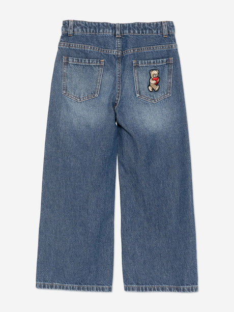 Moschino Girls Wide Leg Teddy Bear Jeans in Blue