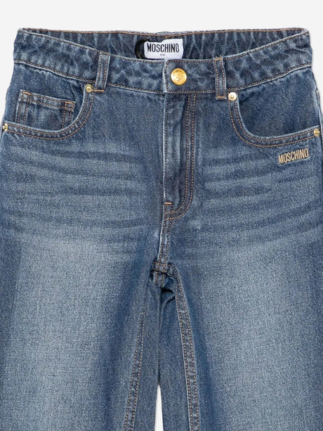 Moschino Girls Wide Leg Teddy Bear Jeans in Blue