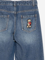 Moschino Girls Wide Leg Teddy Bear Jeans in Blue