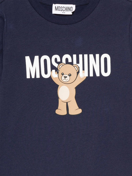 Moschino Kids Long Sleeve Teddy Logo T-Shirt in Navy