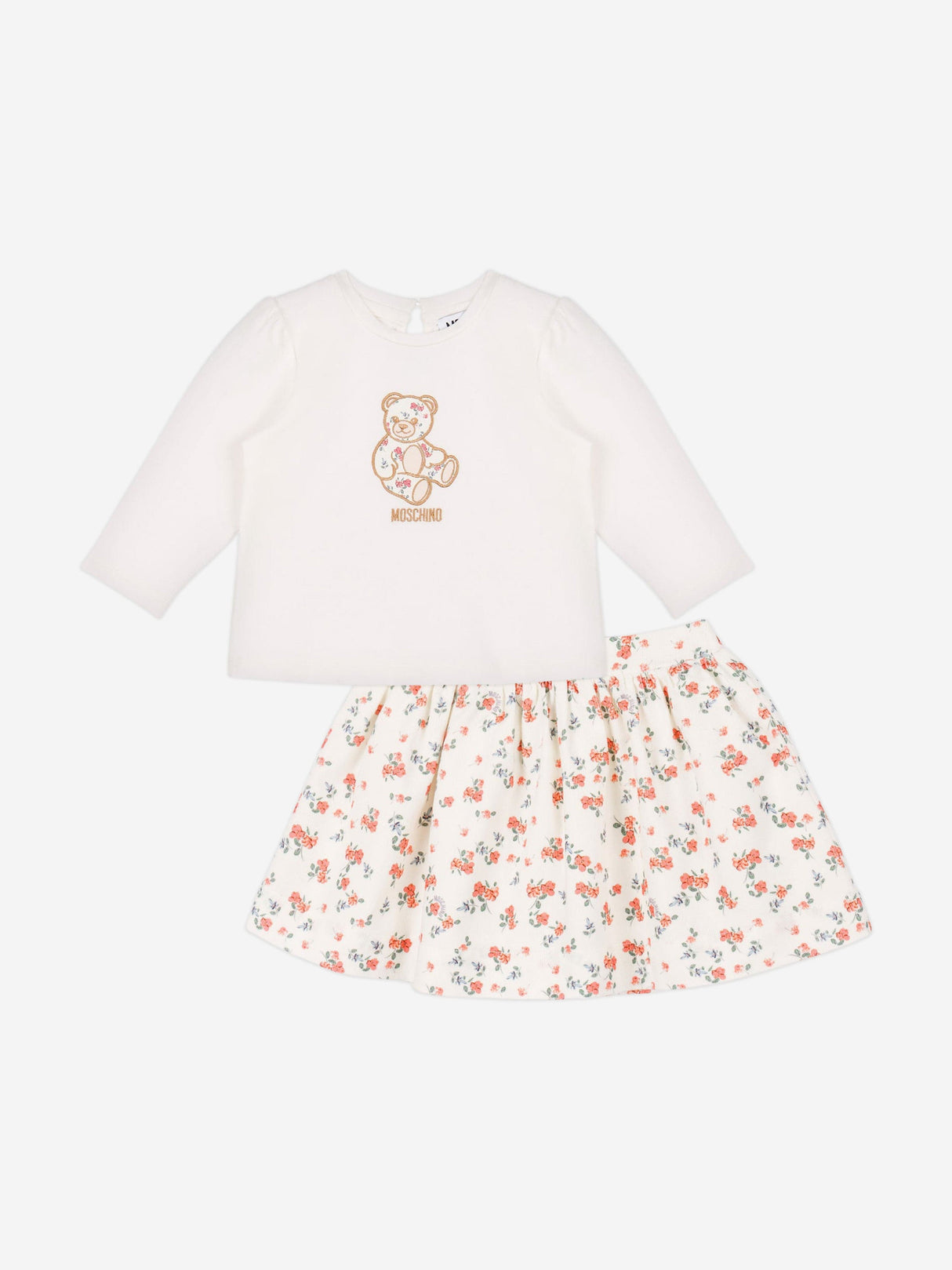 Moschino Baby Girls Floral Teddy Bear Skirt Set in Ivory