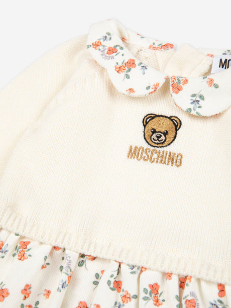 Moschino Baby Girls Floral Bear Dress in Ivory