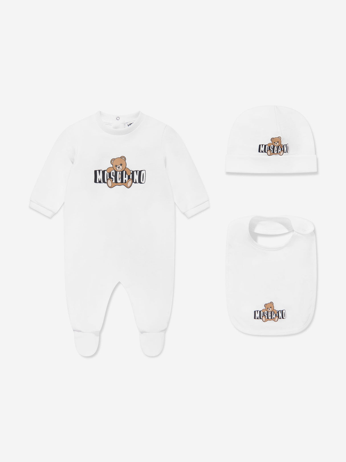 Moschino Baby Teddy Bear Logo Babygrow Set in White