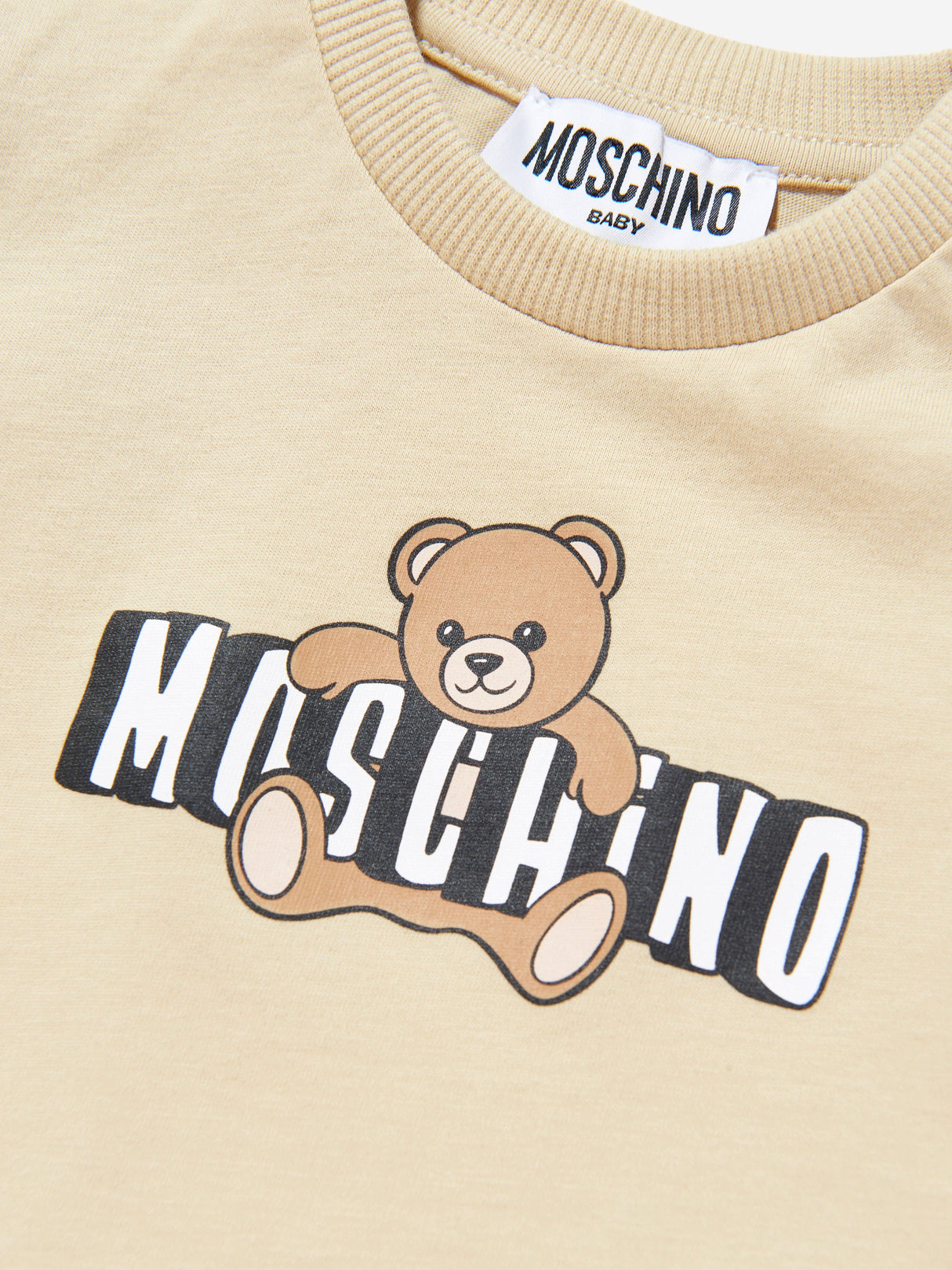 Moschino Baby Teddy Bear Logo T-Shirt in Beige
