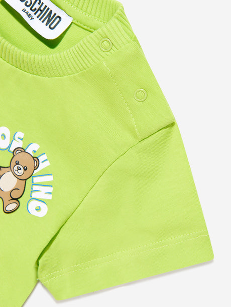Moschino Baby Teddy Bear Logo T-Shirt in Green