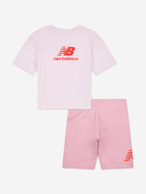 New Balance Girls Logo T-Shirt and Cycling Shorts Set in Pink