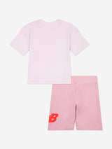 New Balance Girls Logo T-Shirt and Cycling Shorts Set in Pink