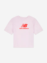 New Balance Girls Logo T-Shirt and Cycling Shorts Set in Pink