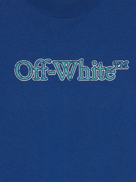Off-White Boys Big Bookish Crackle Logo T-Shirt in Blue