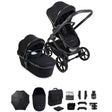 Black stroller set with accessories on a white background