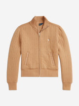 Ralph Lauren Girls Cable Jacquard Zip Up in Beige