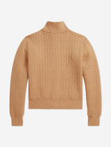 Ralph Lauren Girls Cable Jacquard Zip Up in Beige