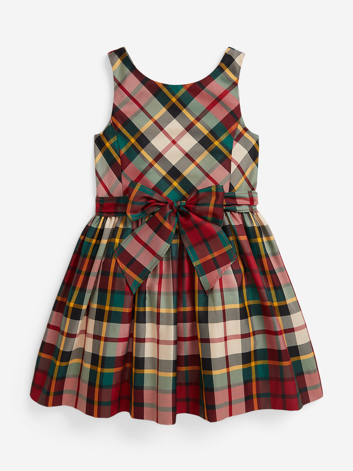 Ralph Lauren Girls Taffeta Tartan Sleeveless Dress in Red