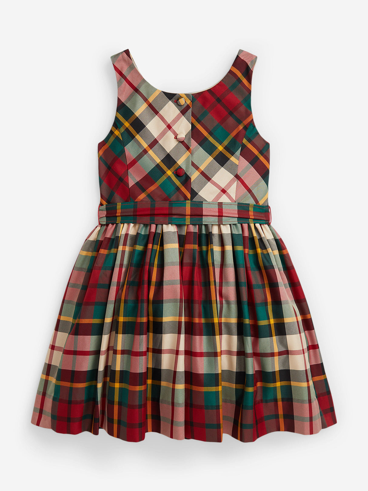 Ralph Lauren Girls Taffeta Tartan Sleeveless Dress in Red