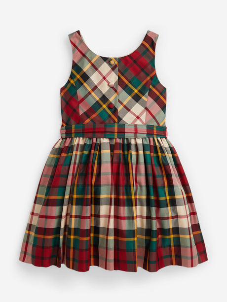 Ralph Lauren Girls Taffeta Tartan Sleeveless Dress in Red