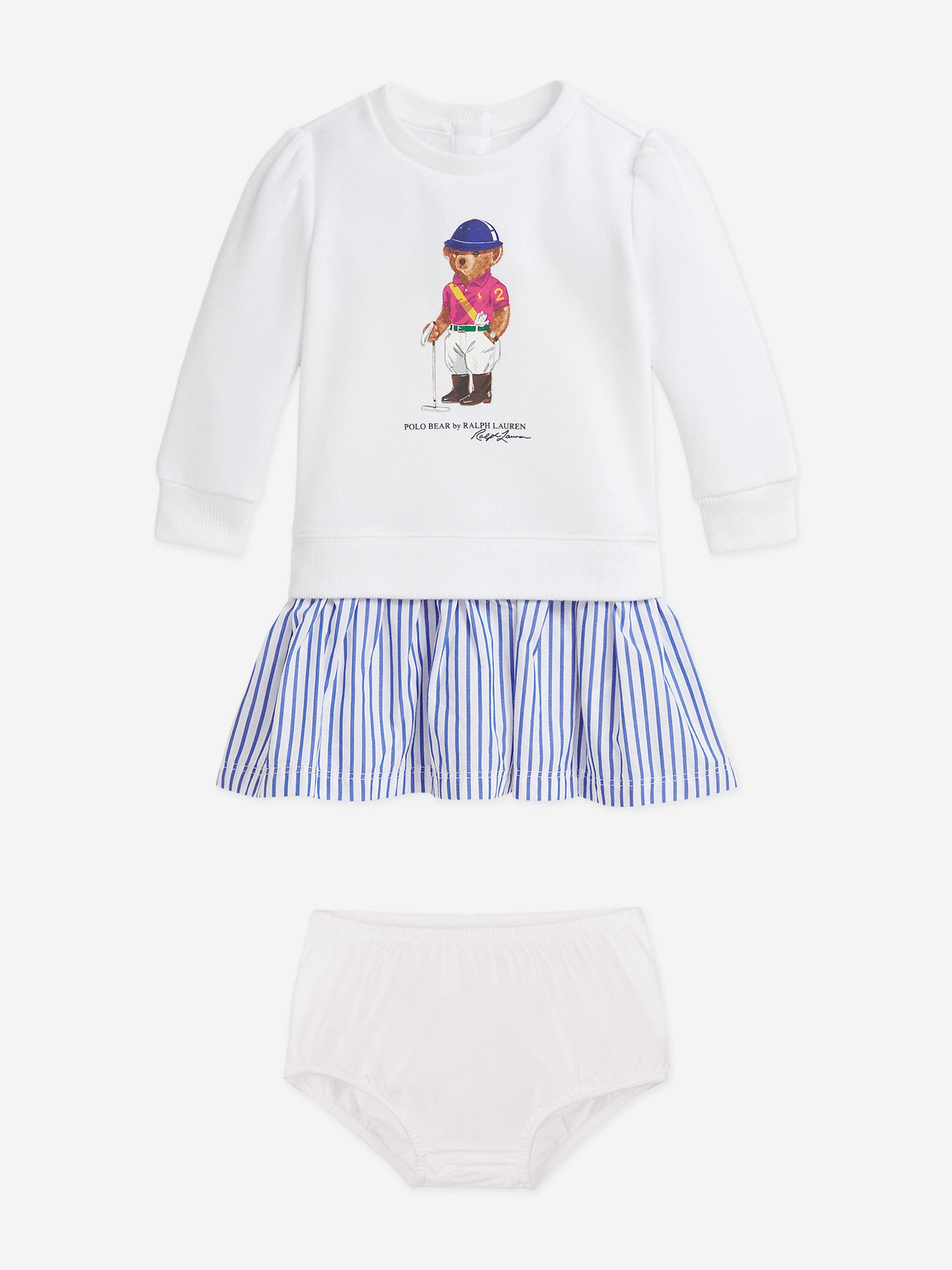 Ralph Lauren Baby Girls Polo Bear Sweater Dress in White