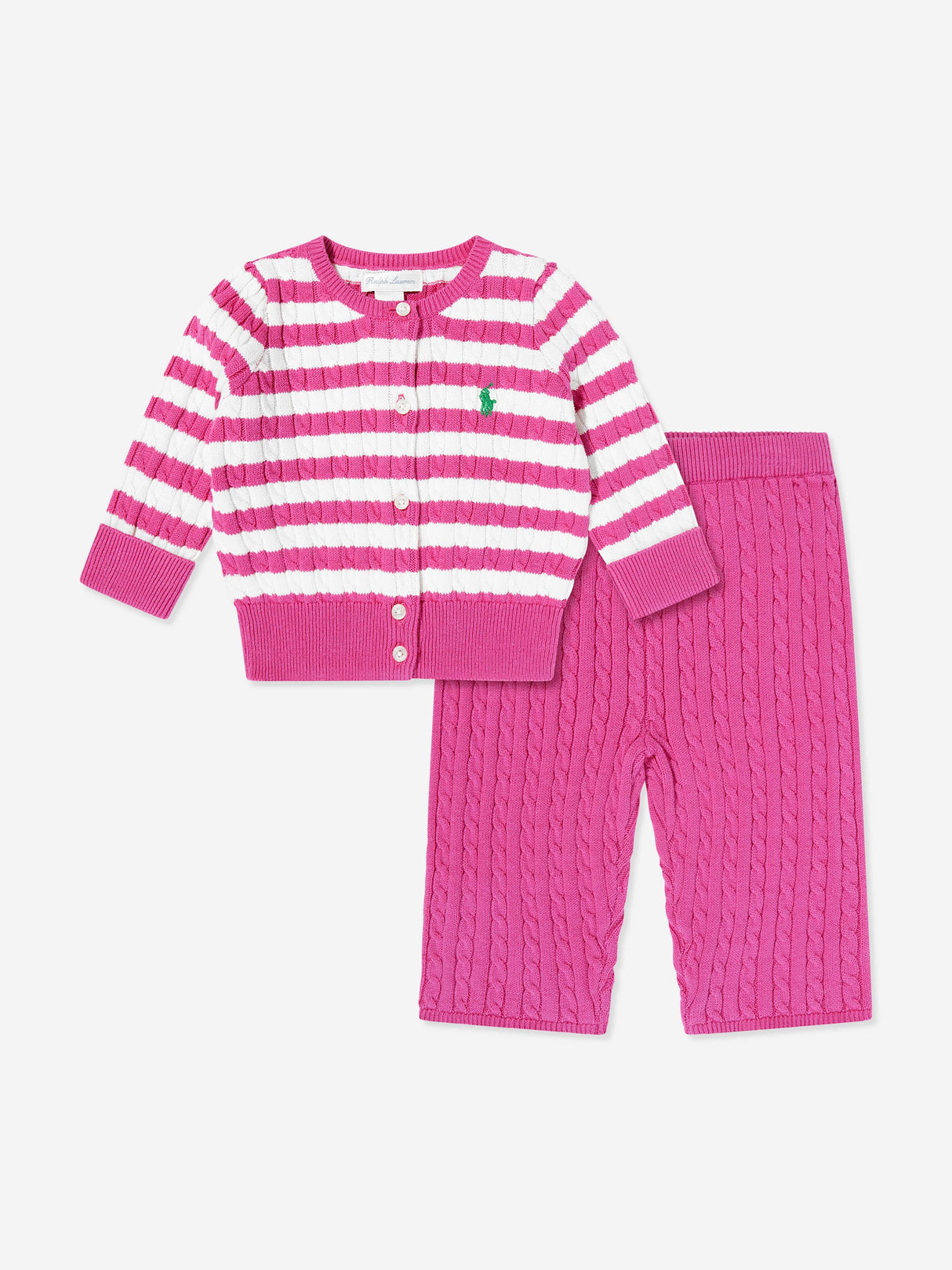 Ralph Lauren Baby Girls Cardigan and Pants Set in Pink