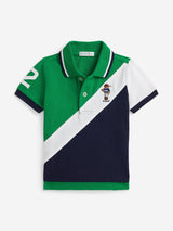Ralph Lauren Baby Boys Diagonal Stripe Bear Polo Shirt in Green