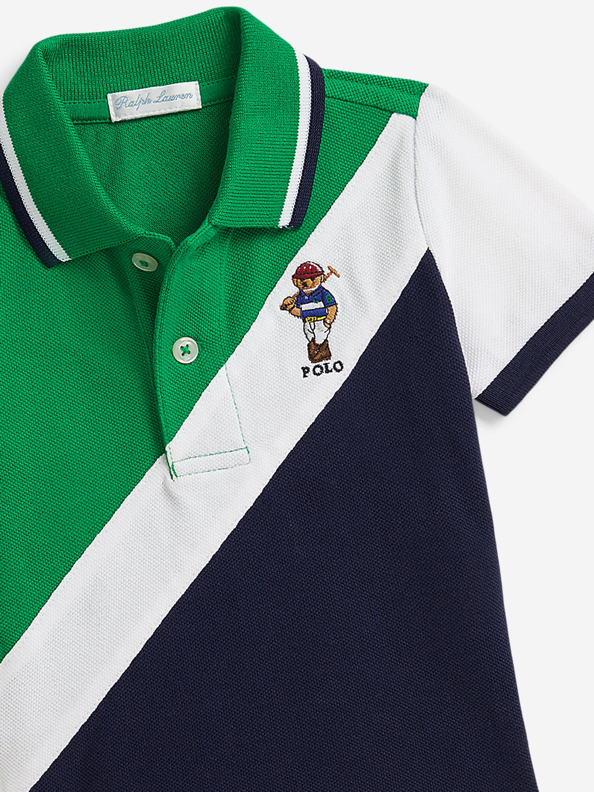 Ralph Lauren Baby Boys Diagonal Stripe Bear Polo Shirt in Green