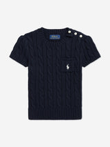 Ralph Lauren Girls Cable Knit Pullover in Navy