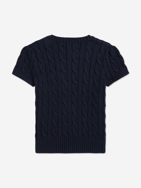 Ralph Lauren Girls Cable Knit Pullover in Navy