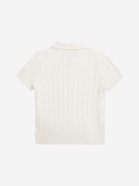 Ralph Lauren Girls Cable Knit Polo Shirt in White