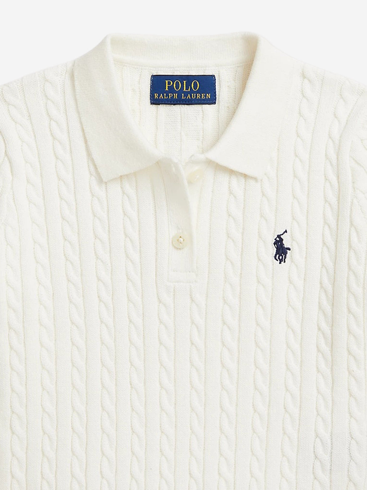 Ralph Lauren Girls Cable Knit Polo Shirt in White