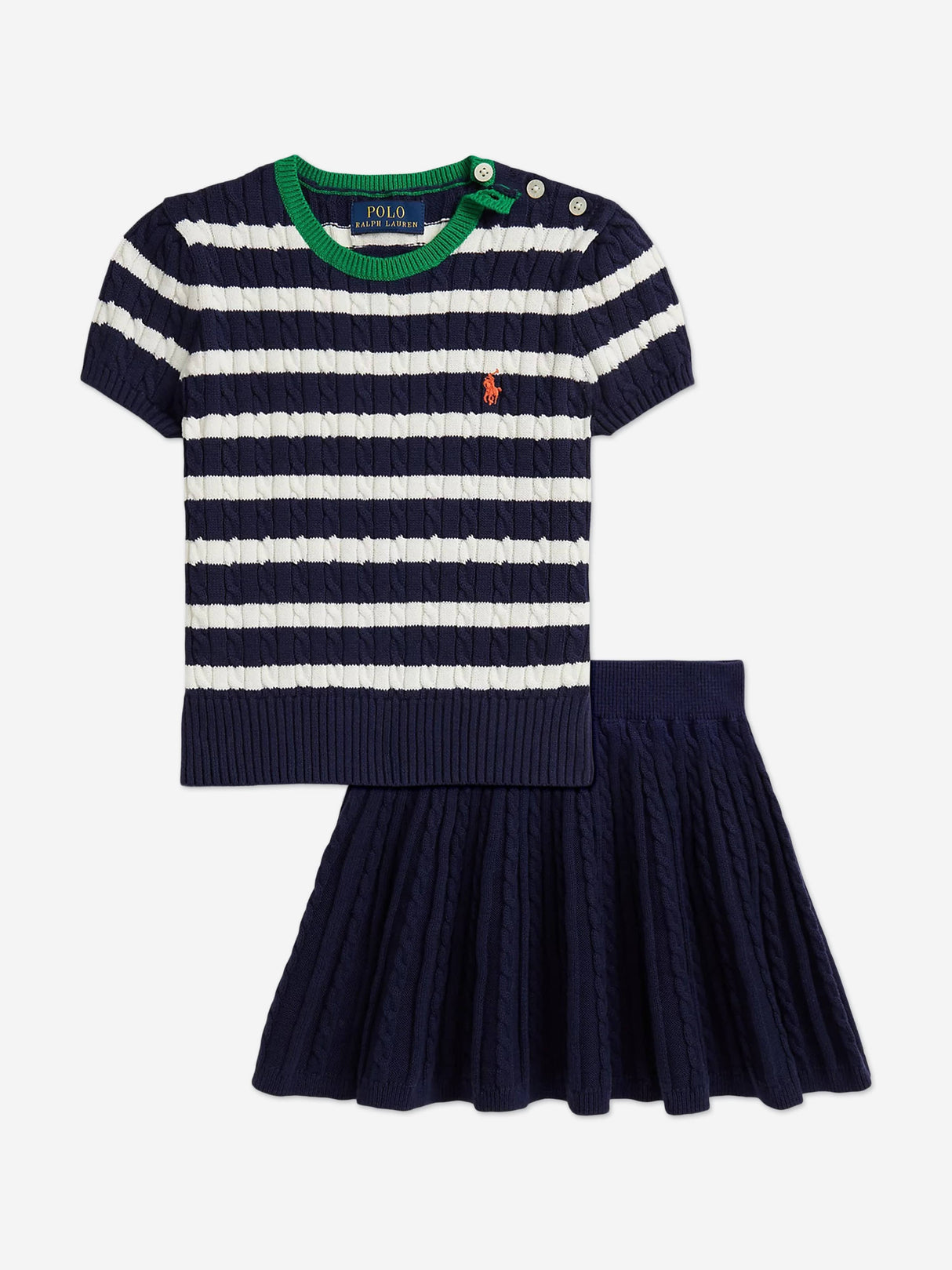 Ralph Lauren Girls Mini Cable Knit Skirt Set in Navy