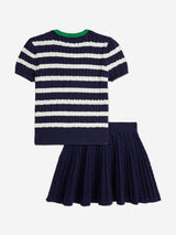 Ralph Lauren Girls Mini Cable Knit Skirt Set in Navy