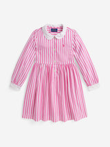 Ralph Lauren Girls Striped Poplin Shirt Dress in Pink