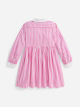 Ralph Lauren Girls Striped Poplin Shirt Dress in Pink