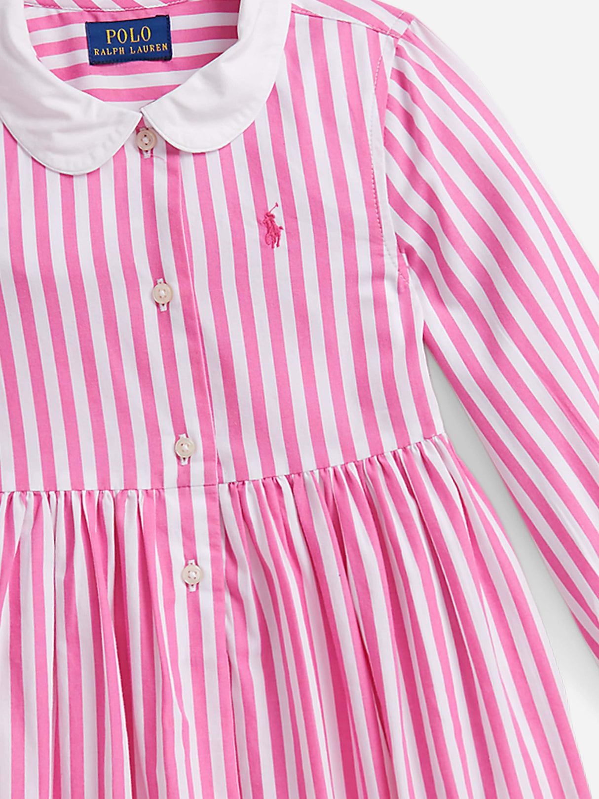 Ralph Lauren Girls Striped Poplin Shirt Dress in Pink