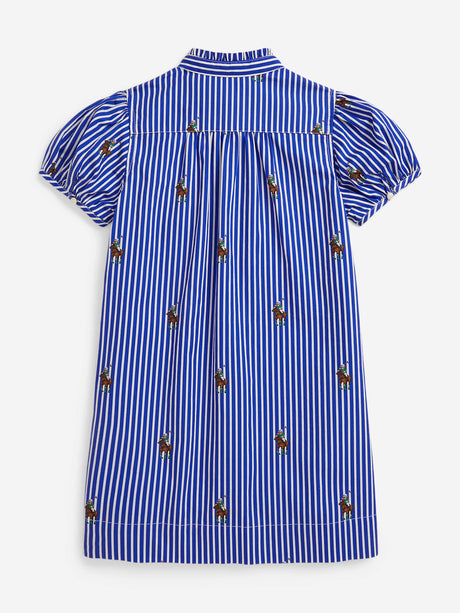 Ralph Lauren Girls Striped Logo Shirt Dress in Blue